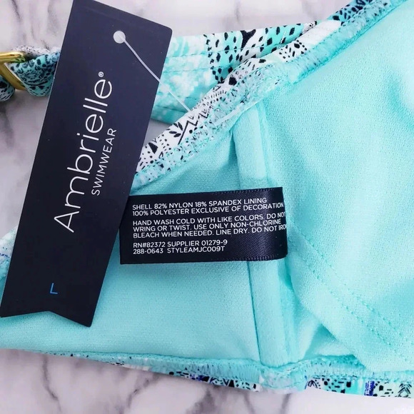 Ambrielle Bra Swimwear Sz Large High Neck Lace Pattern Halter Strap Geometric - Picture 12 of 16